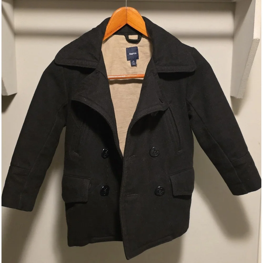 Gap Kids Black Wool Peacoat Jacket Double Breasted Warm Winter Coat Small 6-7